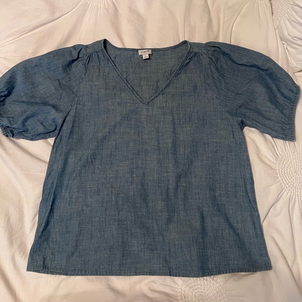 J. Crew Lightweight Chambray V-Neck Blouse — Denim Blue